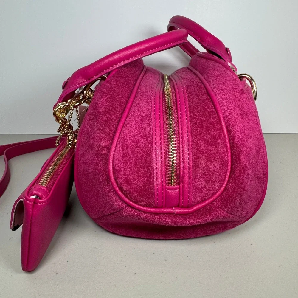 Juicy Couture Angel Velour Bowler Bag Pink Heart Charm Crossbody Tart Satchel